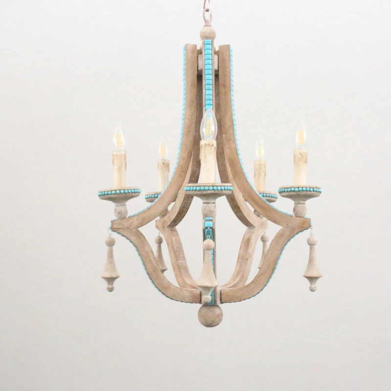 Turned Wood Chandelier Pendant Lamp Farm House Lighting (WH-CI-66)