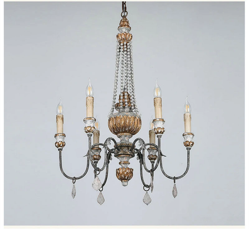 Wood Candelabra Chandelier Pendant Lamp 6 Lights (WH-CI-61)