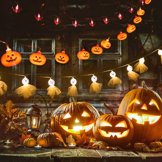 Luci a stringa a LED Serie di pipistrelli spettrali all'ingrosso Luci natalizie Luci decorative Ragno Luci di zucca di Halloween