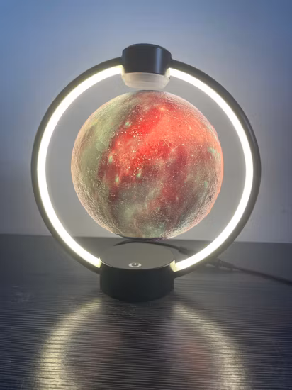 Nuova struttura in metallo rotonda LED colorato cambiamento levitazione magnetica luce notturna rotante, lampada galleggiante da 15 cm con stella lunare con telecomando