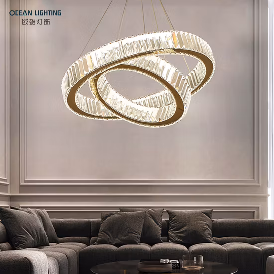 Ocean Lighting Lampadario a sospensione in cristallo LED a grande cerchio per interni, moderno, lussuoso, moderno, con decorazione a LED